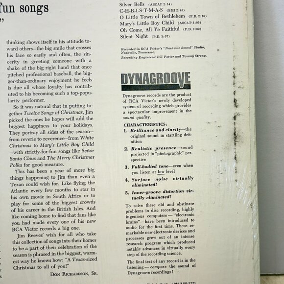 Jim Reeves 12 Songs of Christmas Country Vinyl LP in Shrink RCA Victor Mono - Picture 6 of 6